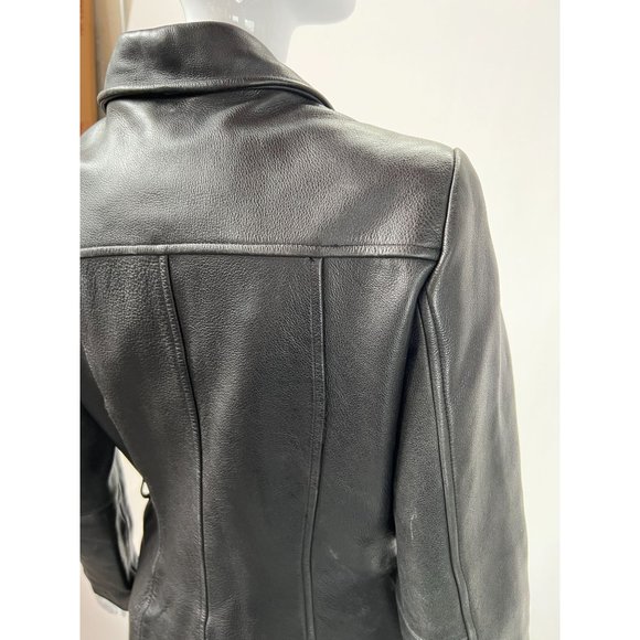Vintage Guess Leather Jacket sz S Black Motorcycle Asymmetrical Zip Pockets Line - Picture 11 of 16